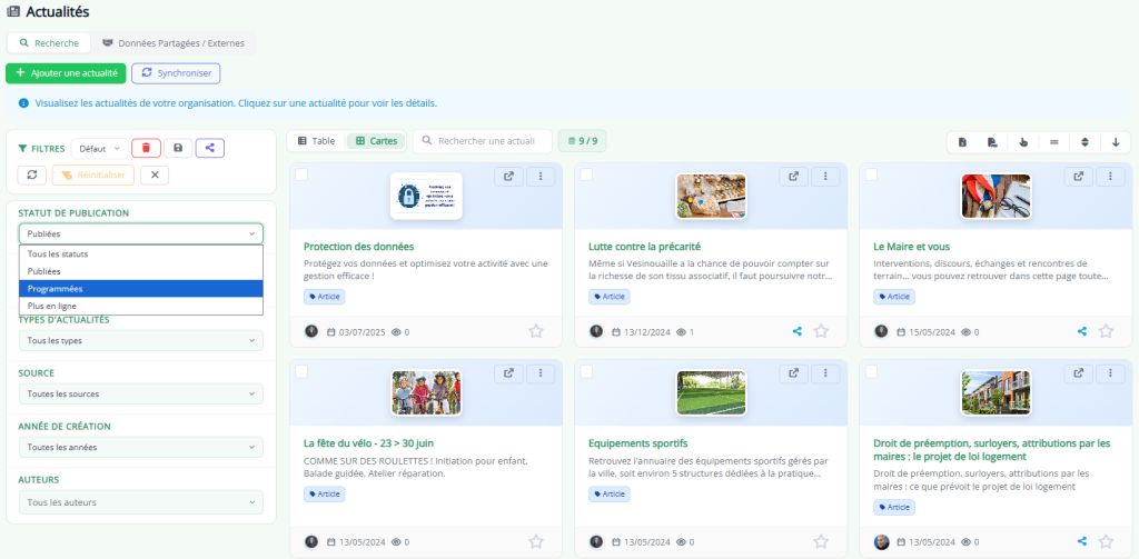 Actualités programmées dans le portail intranet Isi-Portail ». Caviarder noms et emails.