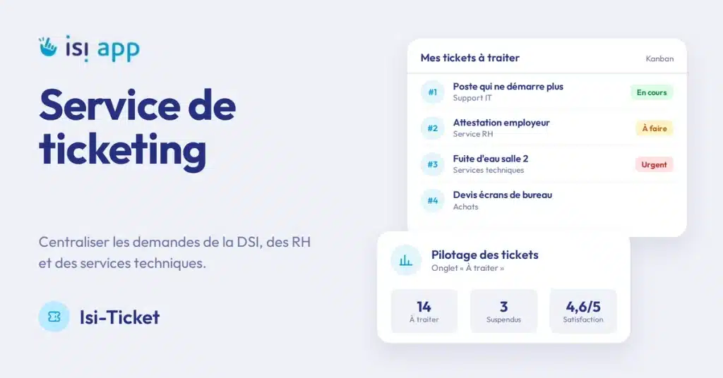 Vue Kanban d'un service de ticketing dans Isi-Ticket, tickets répartis entre À faire, En cours et En pause