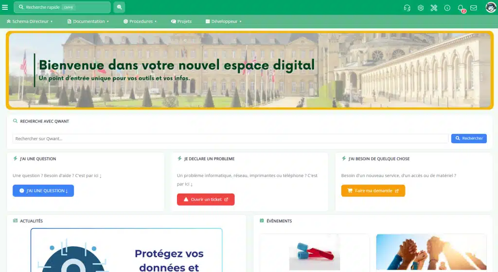 Page d'accueil d'un portail intranet Isi-Portail composée de widgets