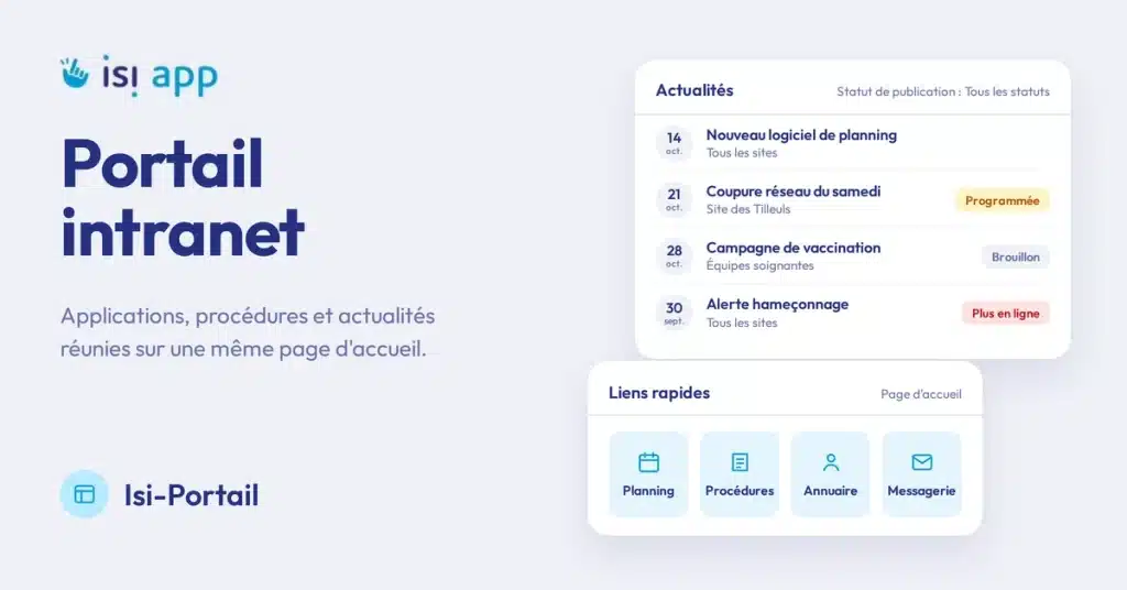 Portail intranet Isi-Portail : actualités et liens rapides sur la page d’accueil