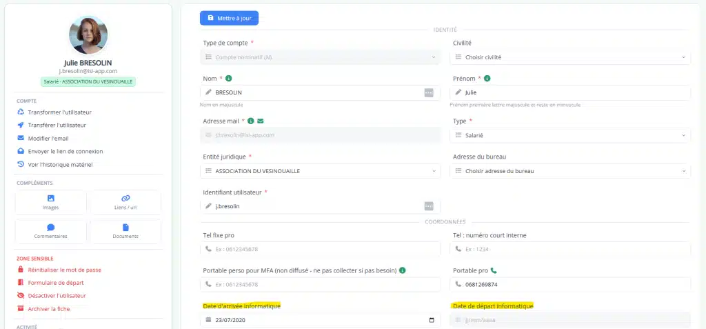 Connecteur NETSoins Evolucare : dates d'arrivée et de départ dans Isi-Identité