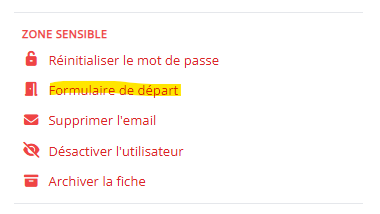 Bouton Formulaire de départ utilisateur sur la fiche d'un collaborateur dans Isi-APP