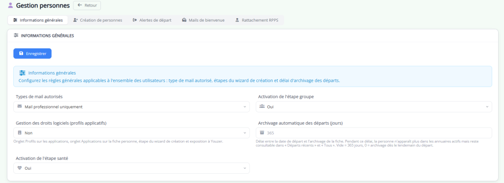 Paramètres DSI de l'annuaire des personnes dans Isi-APP